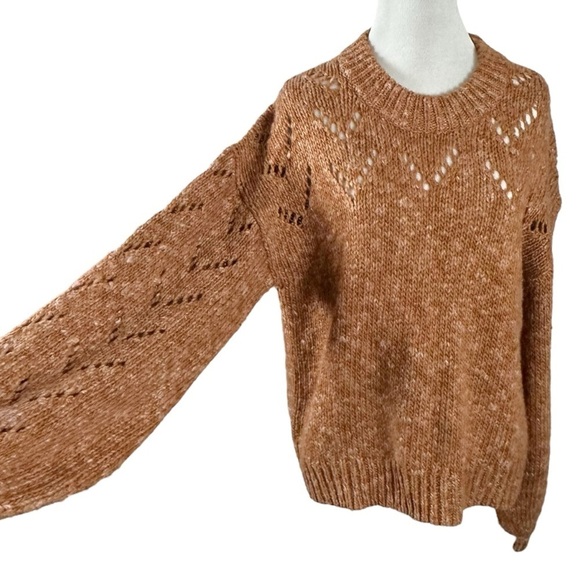 Madewell Pointelle Bubble-Sleeve Pullover Sweater in Marled Acorn Brown Small - Picture 6 of 14